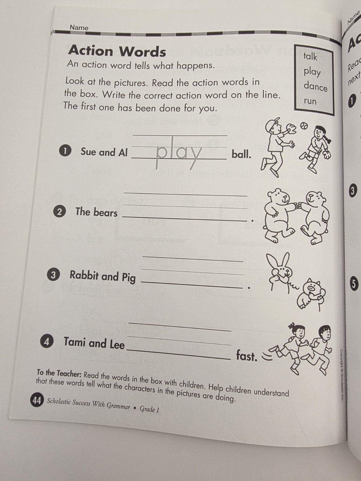 Scholastic Success With Grammar Grade 1 Workbook Paperback w/ Answer Key (New)