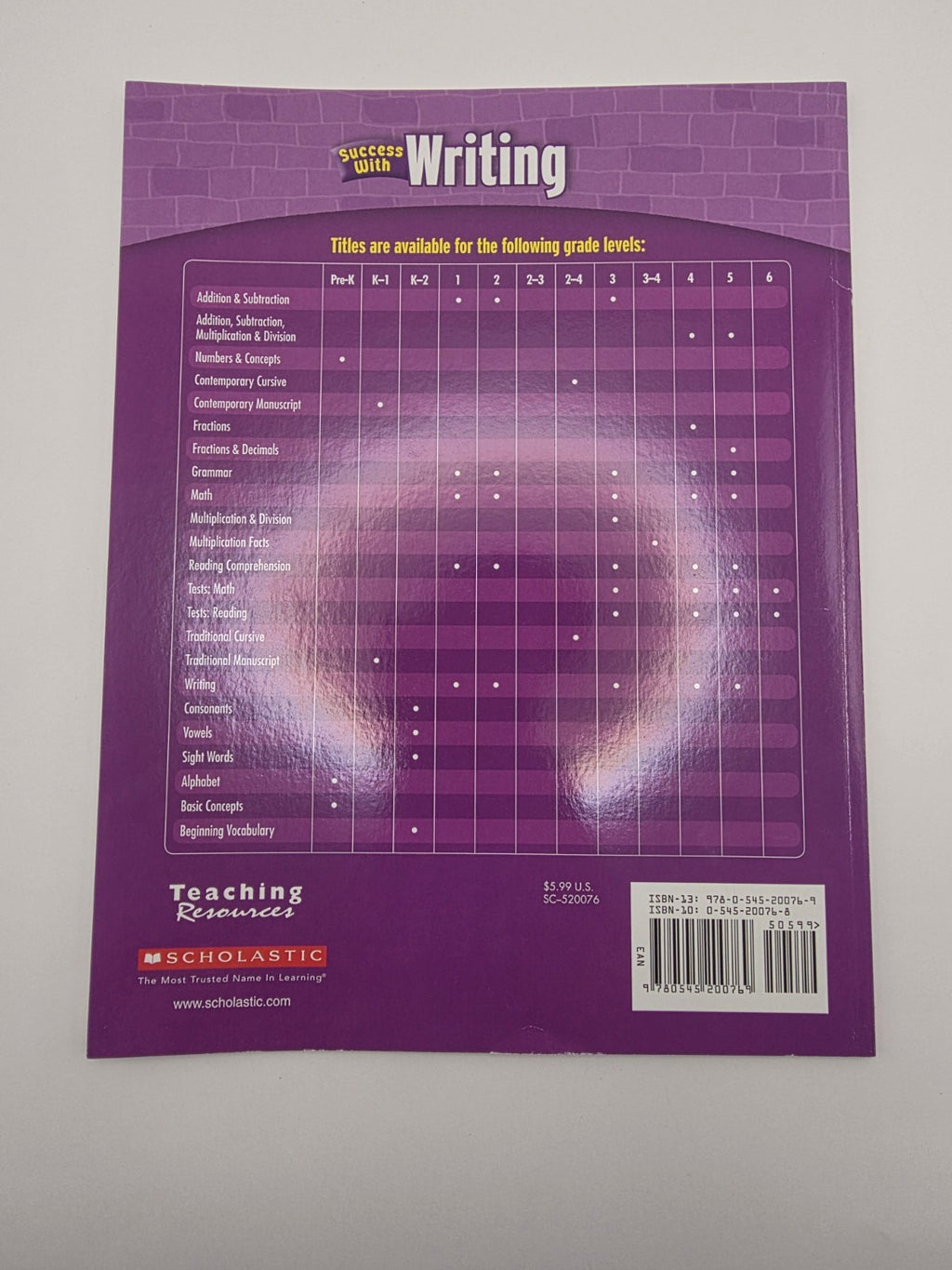 Scholastic Success With Writing Grade 4 Workbook with Answer Key (New)