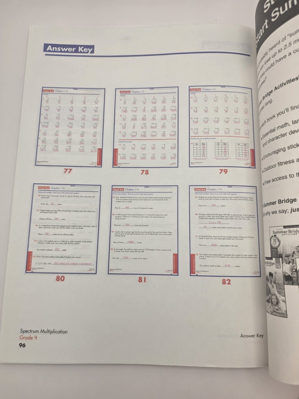 Spectrum Multiplication Grade 4 Workbook w/Answer Key Pretests Posttests (New)