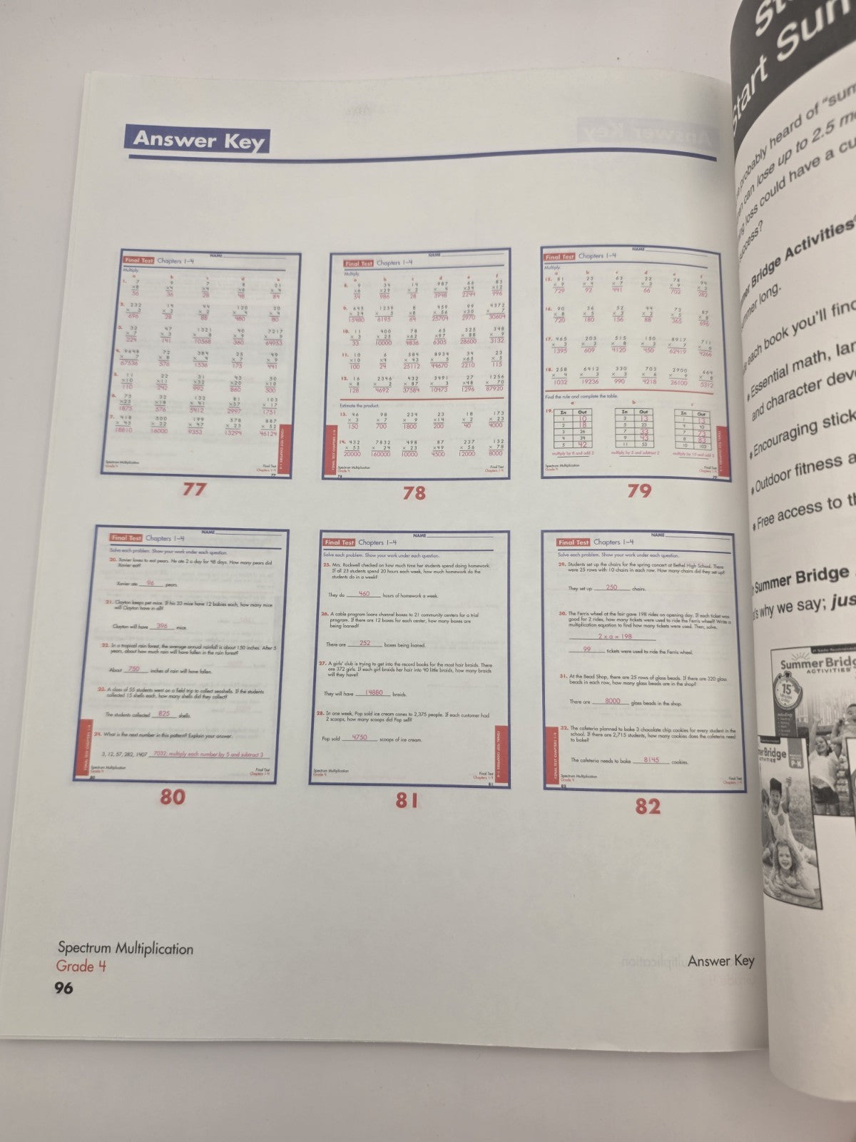 Spectrum Multiplication Grade 4 Workbook w/Answer Key Pretests Posttests (New)