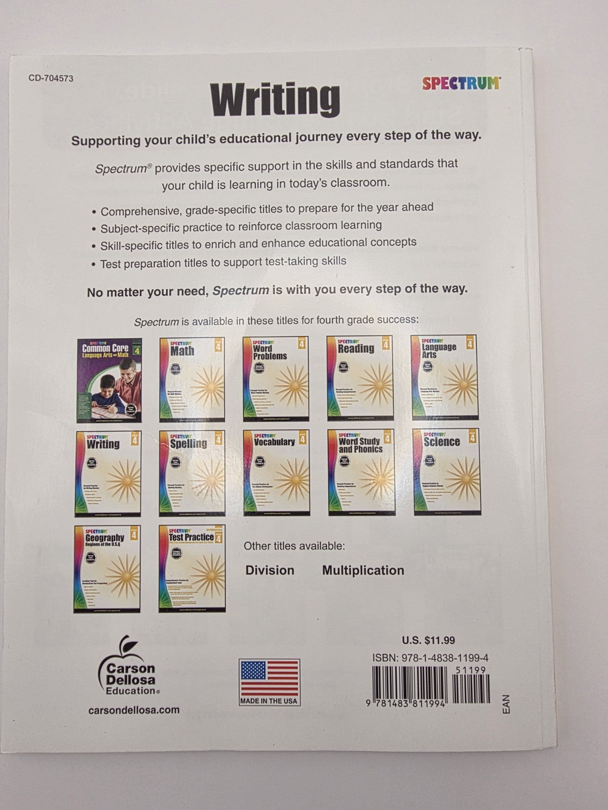Spectrum Writing Grade 4 Workbook  (New)