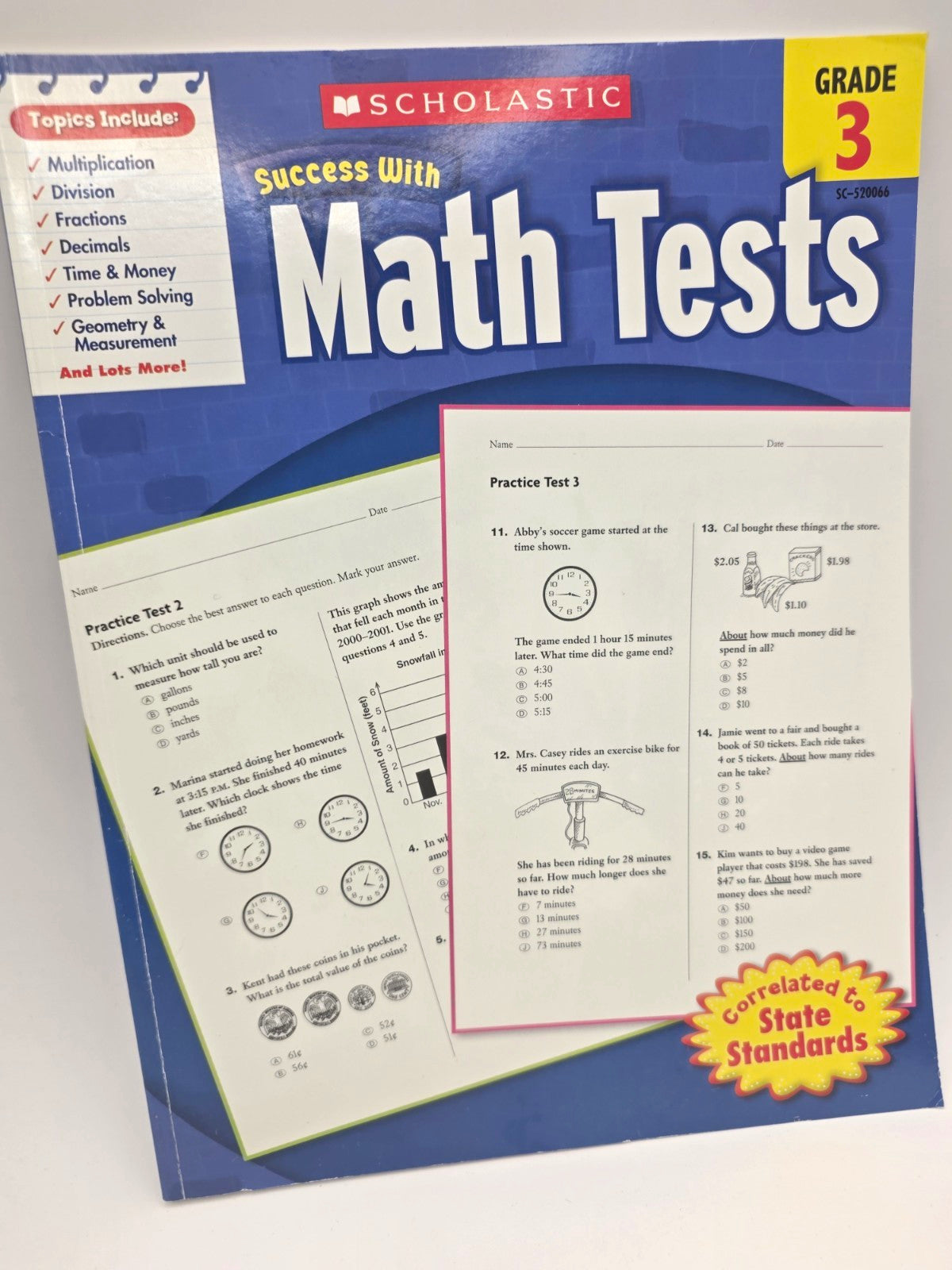Scholastic Success With Math Tests Grade 3 Study Guide with Answer Key 64p (New)