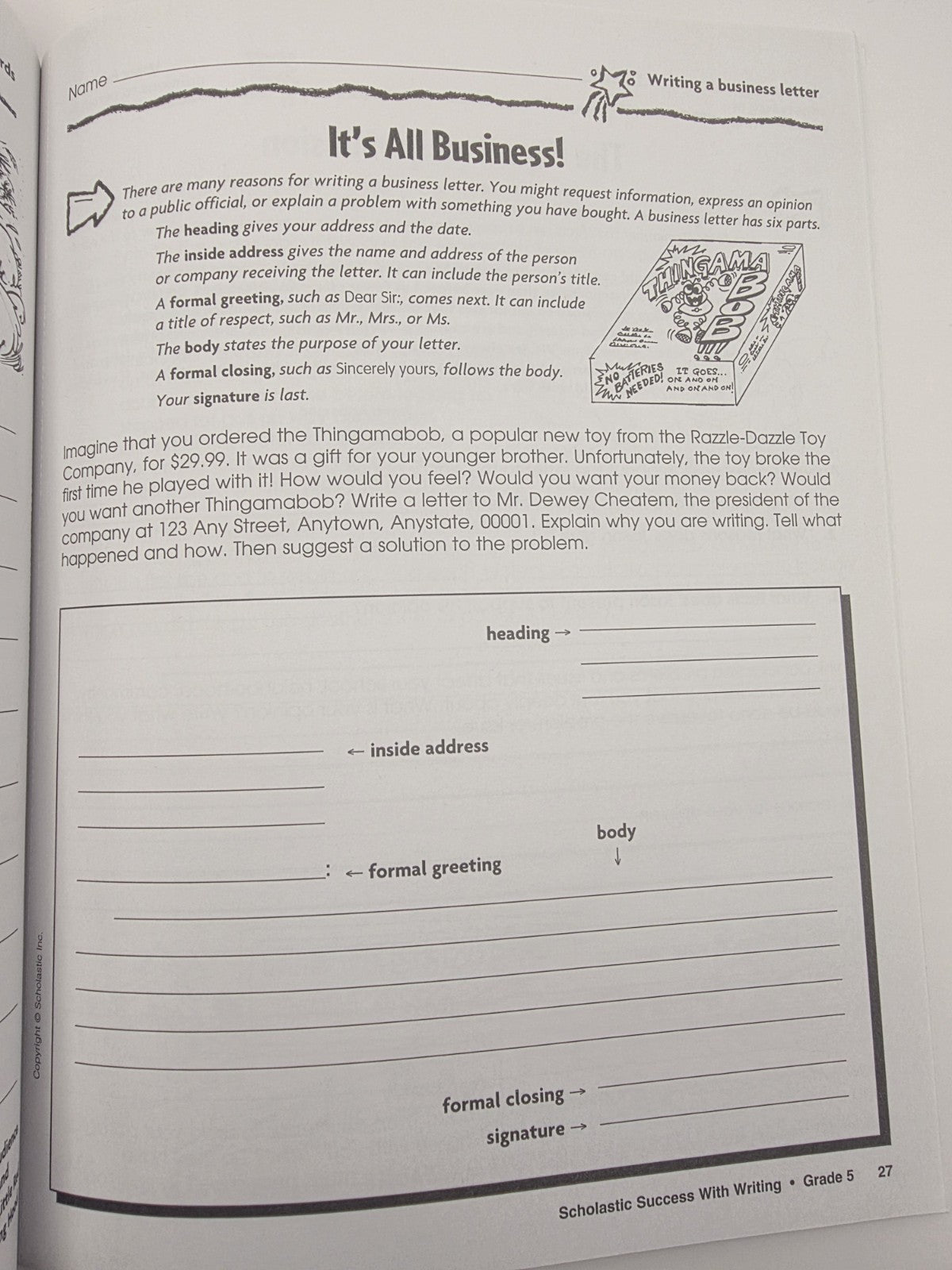 Scholastic Success With Writing Grade 5 Activity Workbook Paperback (New)