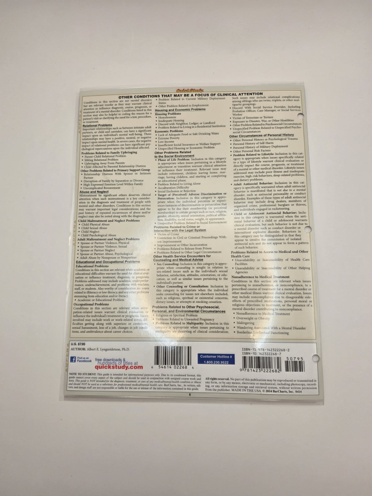 Quick Study Academic DSM-5 Overview Psychology Laminated Cards College (New)