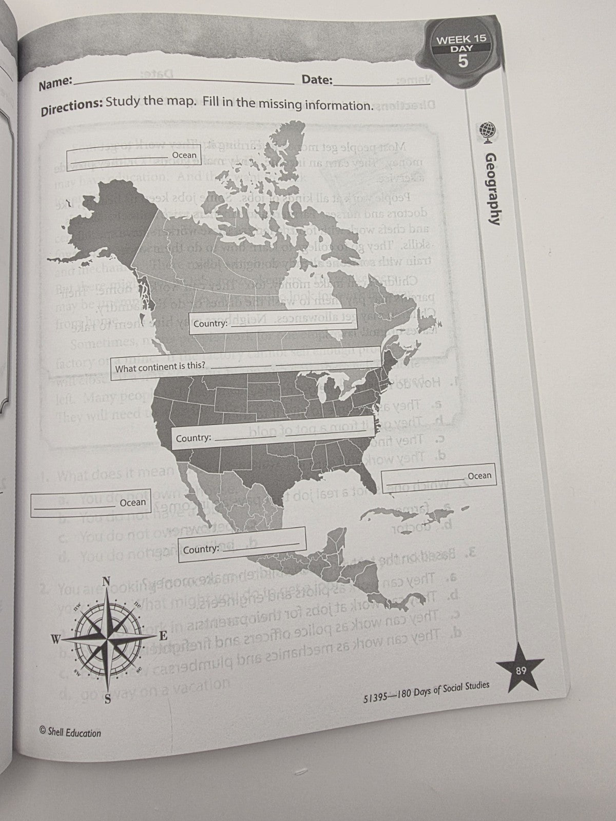 Shell Education 180 Days of Social Studies Grade 3 Workbook w/Answer key (New)