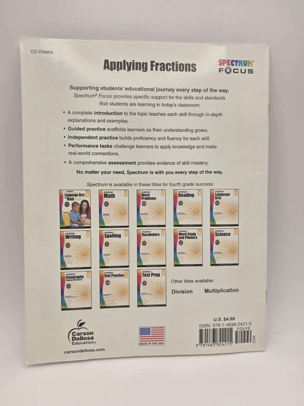 Spectrum Focus Applying Fractions Grade 4 Math Workbook with Answer Key (New)