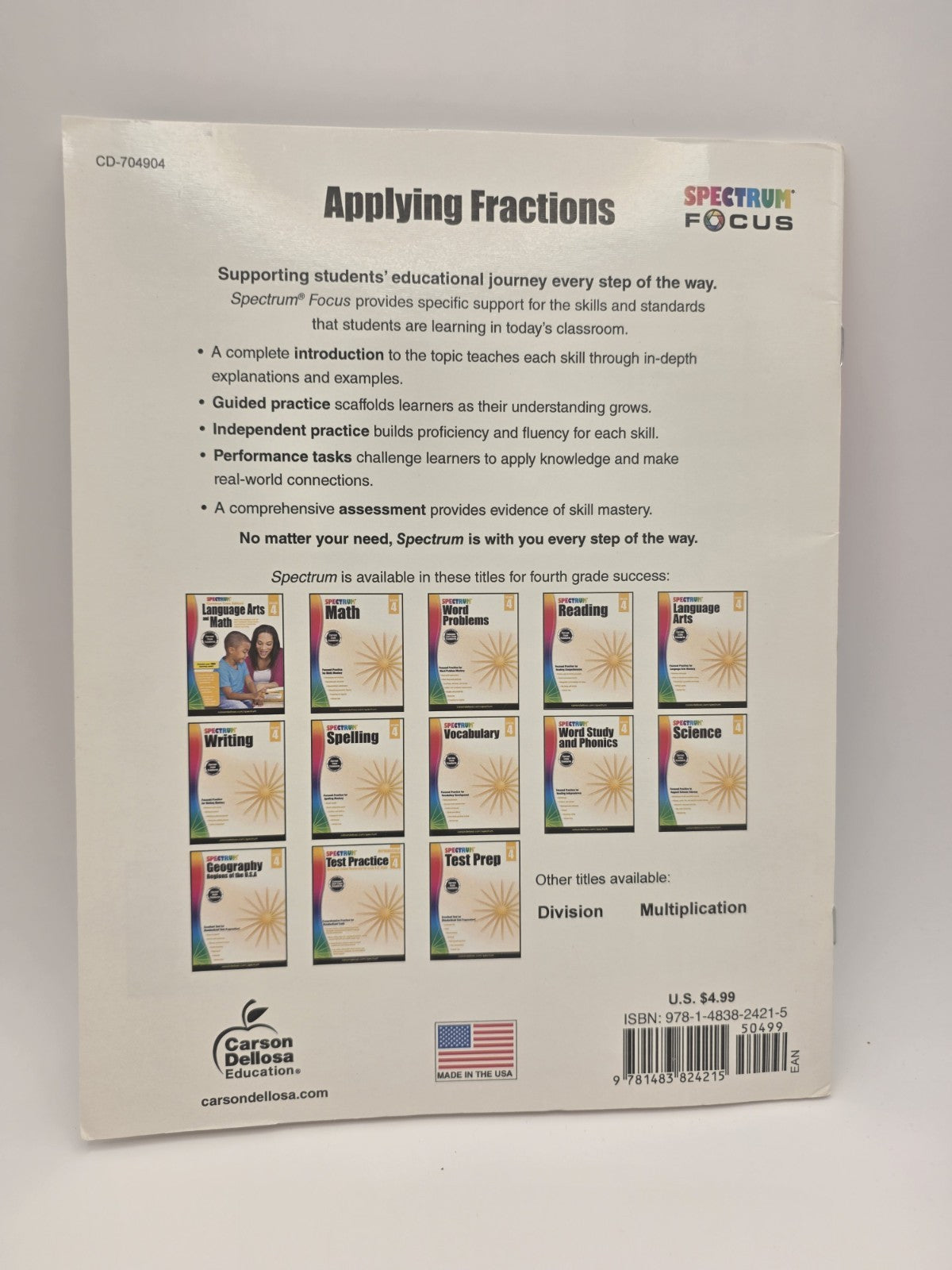 Spectrum Focus Applying Fractions Grade 4 Math Workbook with Answer Key (New)