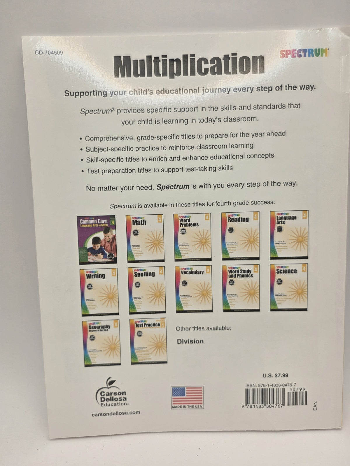 Spectrum Multiplication Grade 4 Workbook w/Answer Key Pretests Posttests (New)