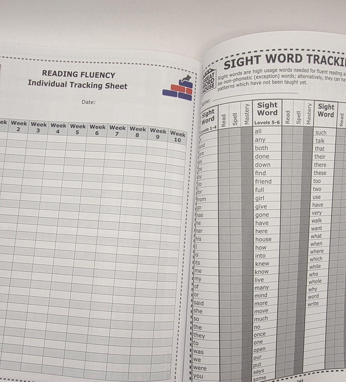 Great Word House Fluency Word Lists Levels 1-12 237 page Resource for Dyslexia