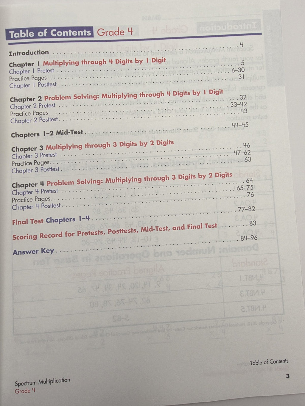 Spectrum Multiplication Grade 4 Workbook w/Answer Key Pretests Posttests (New)