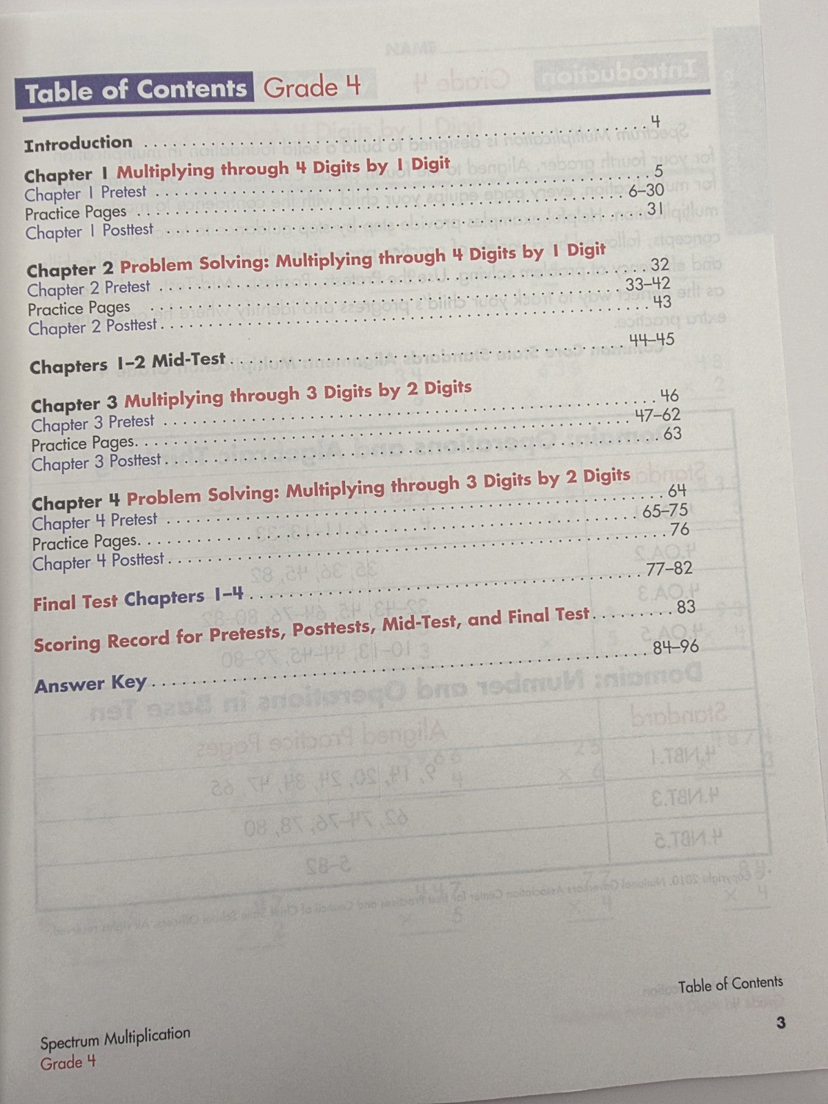 Spectrum Multiplication Grade 4 Workbook w/Answer Key Pretests Posttests (New)