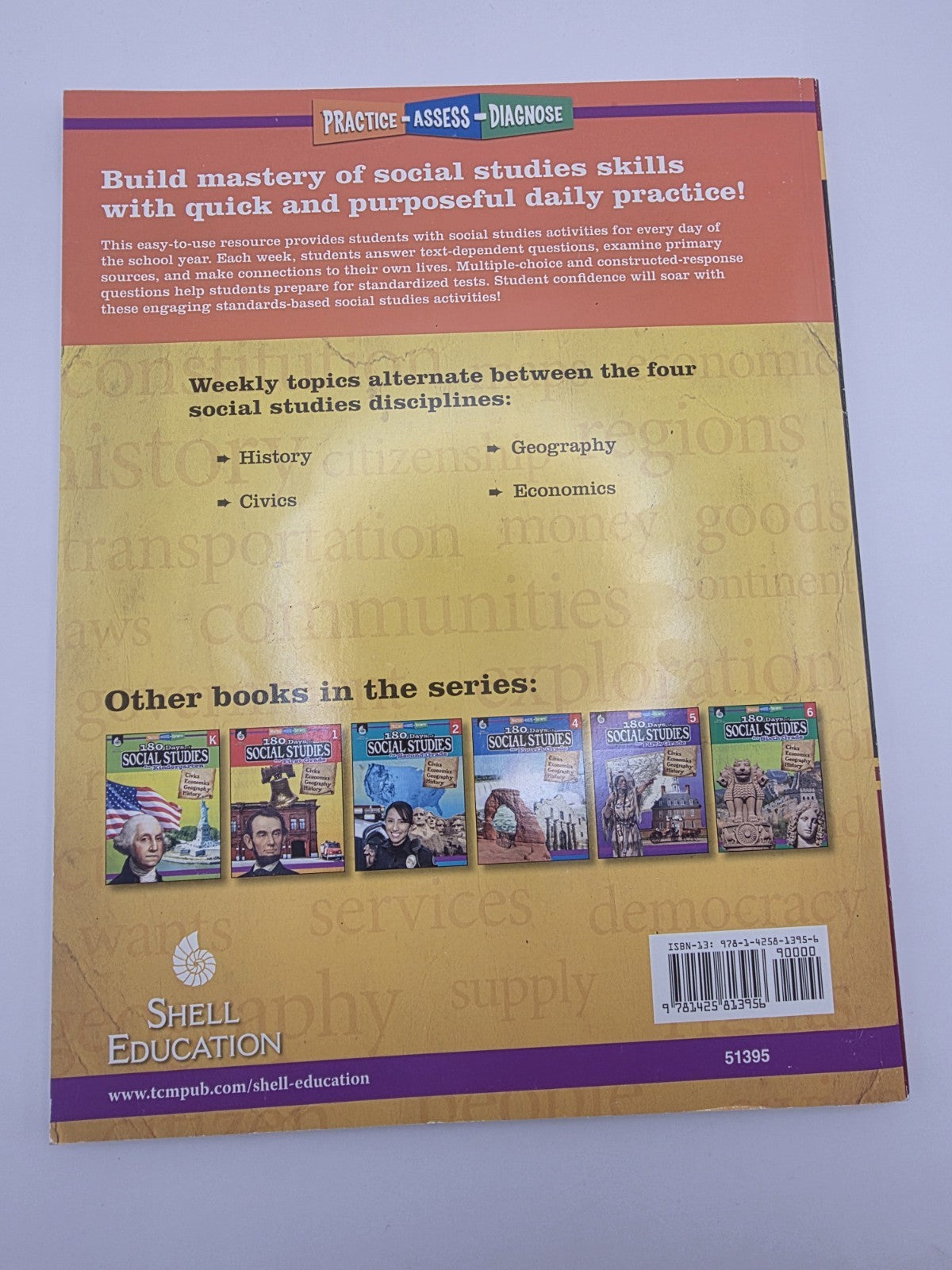 Shell Education 180 Days of Social Studies Grade 3 Workbook w/Answer key (New)