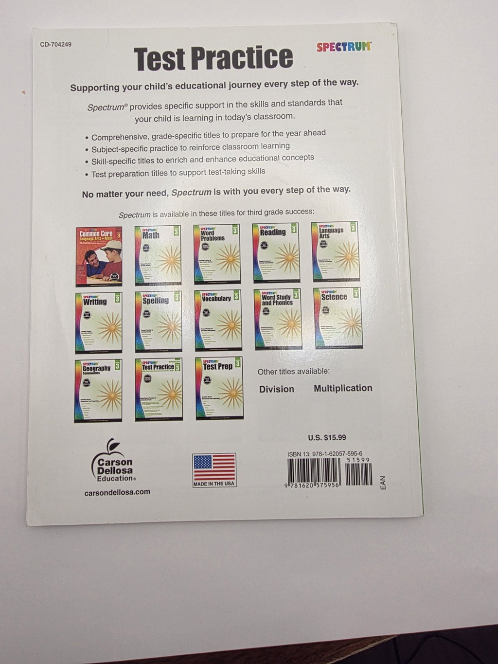 Carson Dellosa Spectrum Test Practice Grade 3 Reproducible Workbook (New)