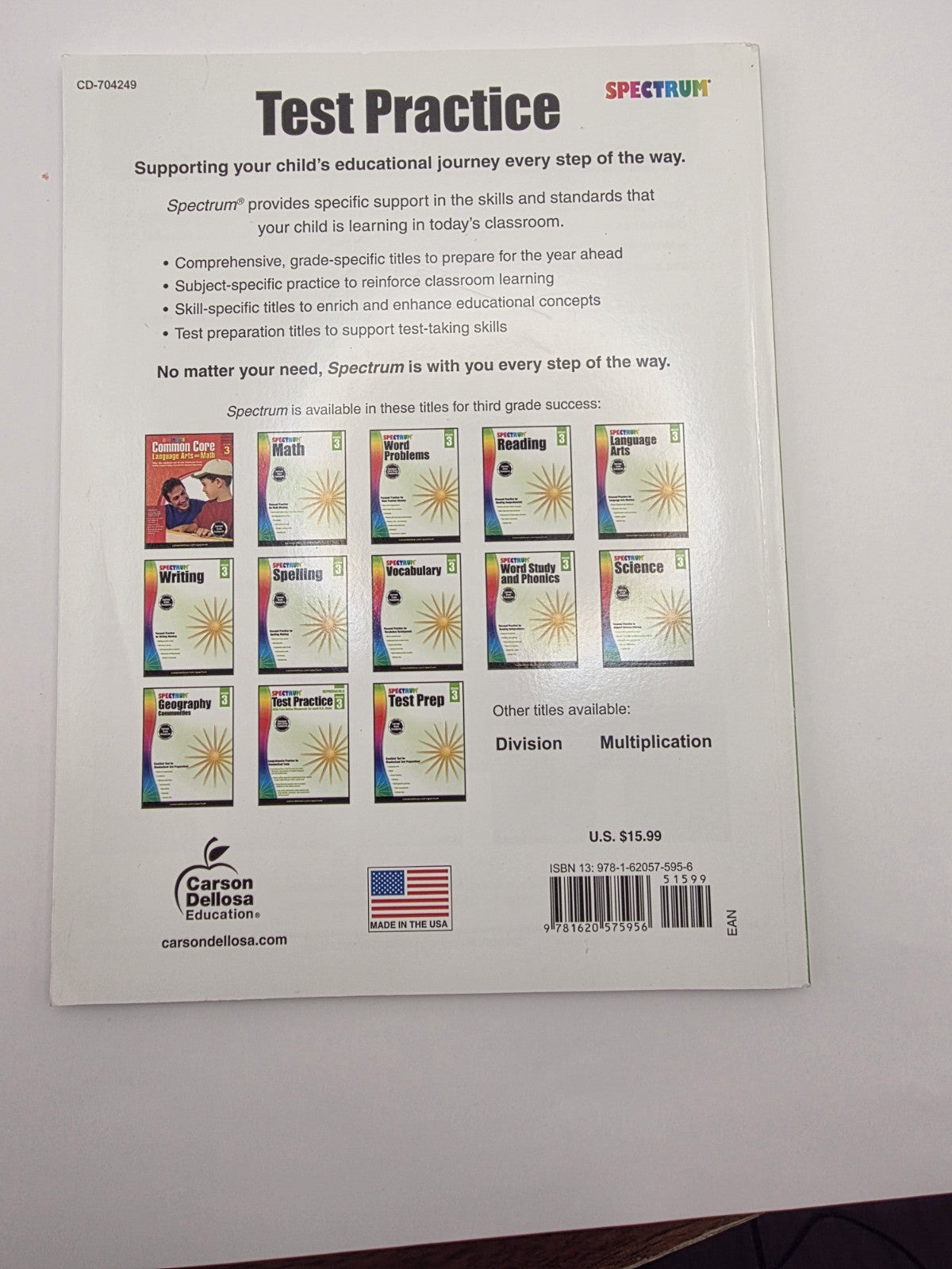 Carson Dellosa Spectrum Test Practice Grade 3 Reproducible Workbook (New)