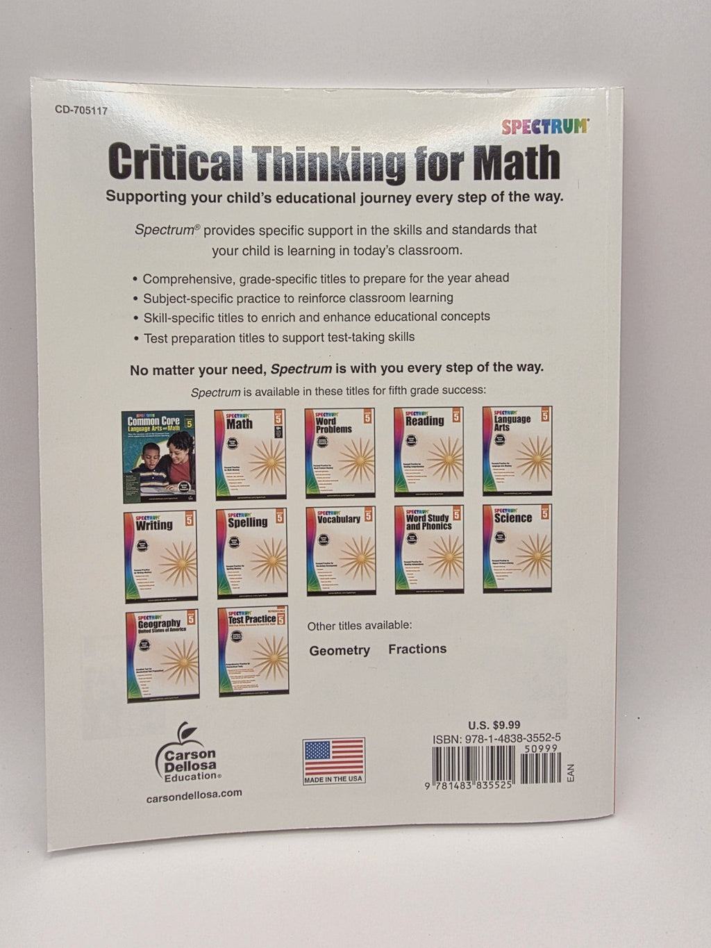 Spectrum Critical Thinking for Math Grade 5 Workbook (New)
