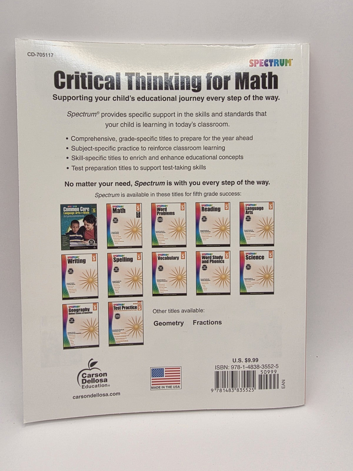 Spectrum Critical Thinking for Math Grade 5 Workbook (New)