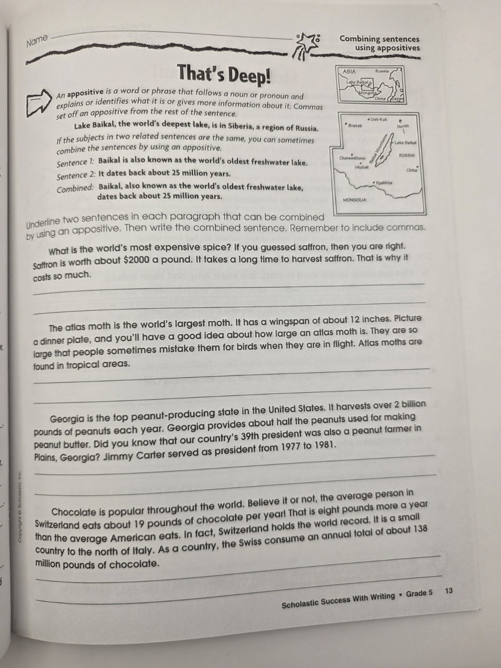 Scholastic Success With Writing Grade 5 Activity Workbook Paperback (New)