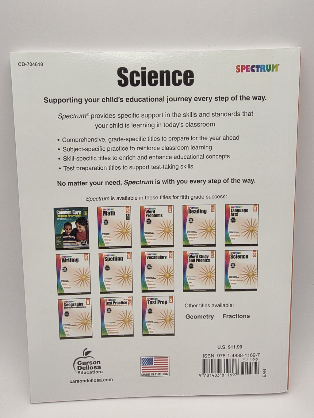 Carson-Dellosa Spectrum Science Grade 5 Workbook with Answer Key Paperback (New)