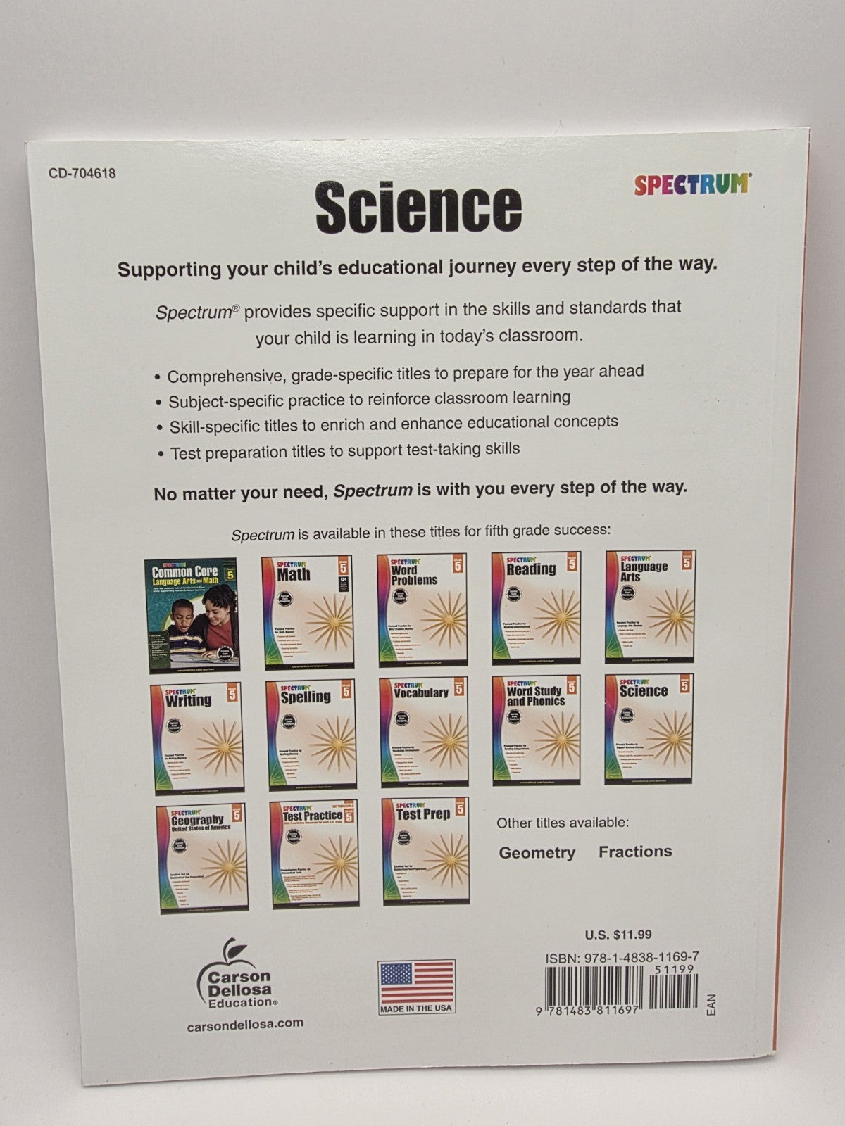 Carson-Dellosa Spectrum Science Grade 5 Workbook with Answer Key Paperback (New)